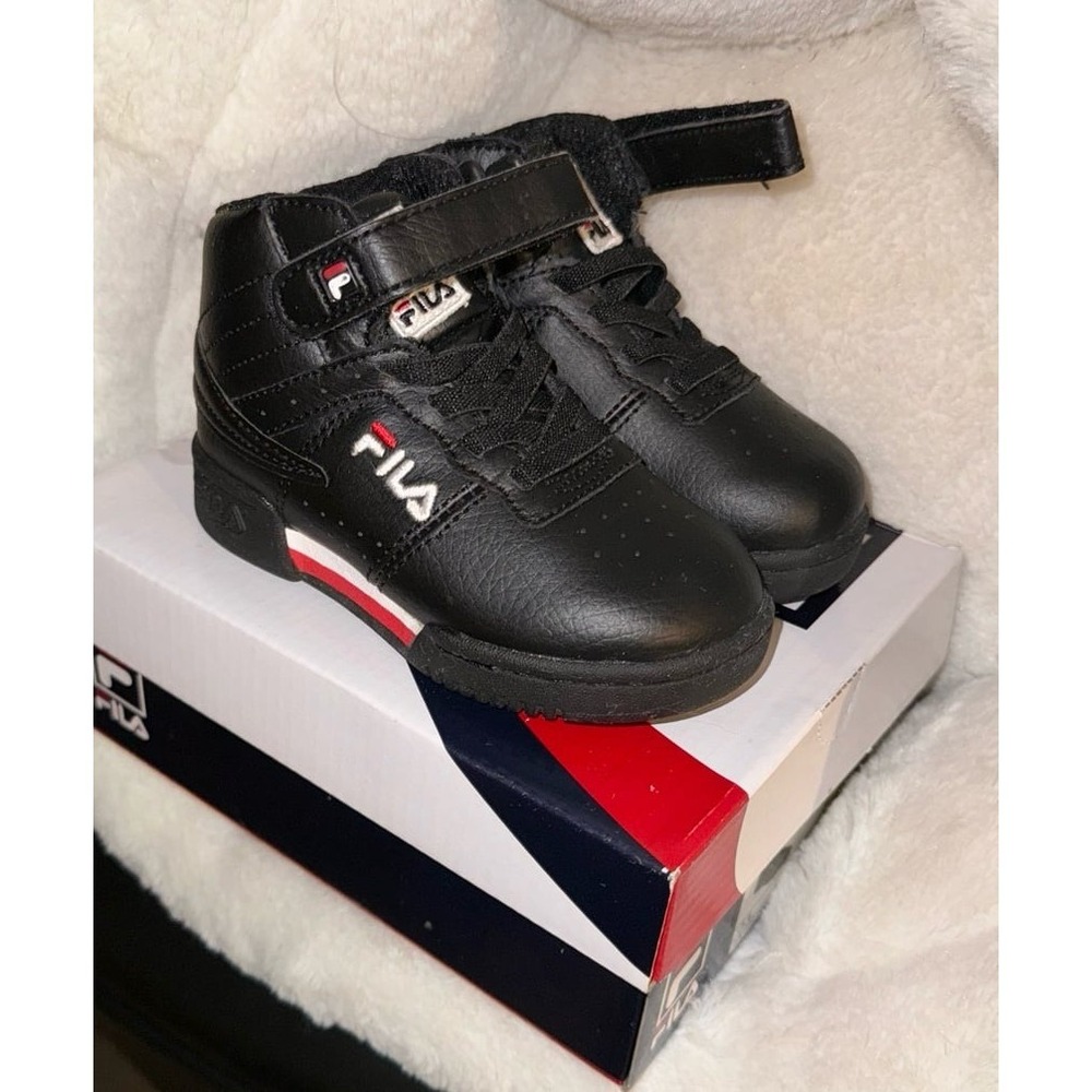FILA Baby Toddler 7C High Top Sneakers Black Red White Strap